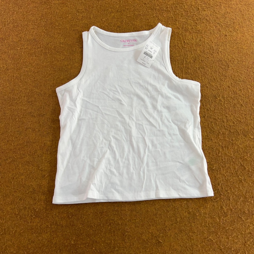 Crewcuts Girls Medium 8-9 White Cotton Sleeveless Crew Neck Tank Top NWT